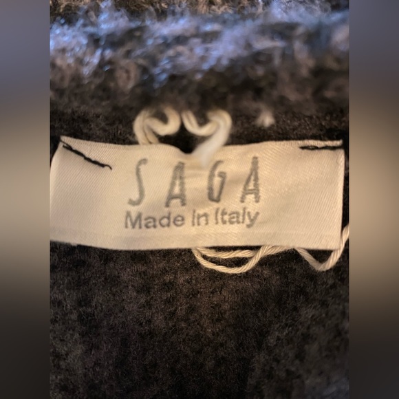 SAGA O/S Charcoal/Black Nubby Knit Wrap Scarf Sweater Jacket - Picture 5 of 7